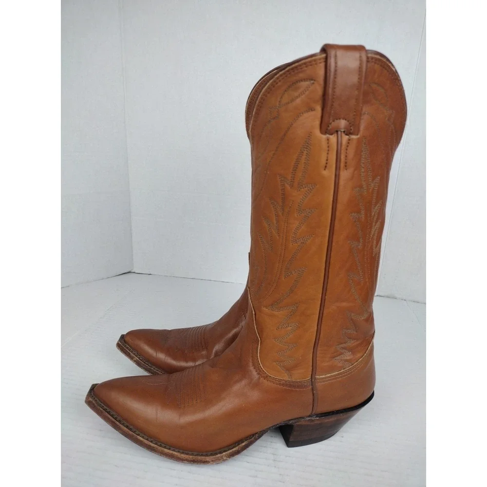 VTG WOMENS NOCONA COWBOY SQUARE SNIP TOE BROWN BOOTS SIZE 6 B MODEL 7529